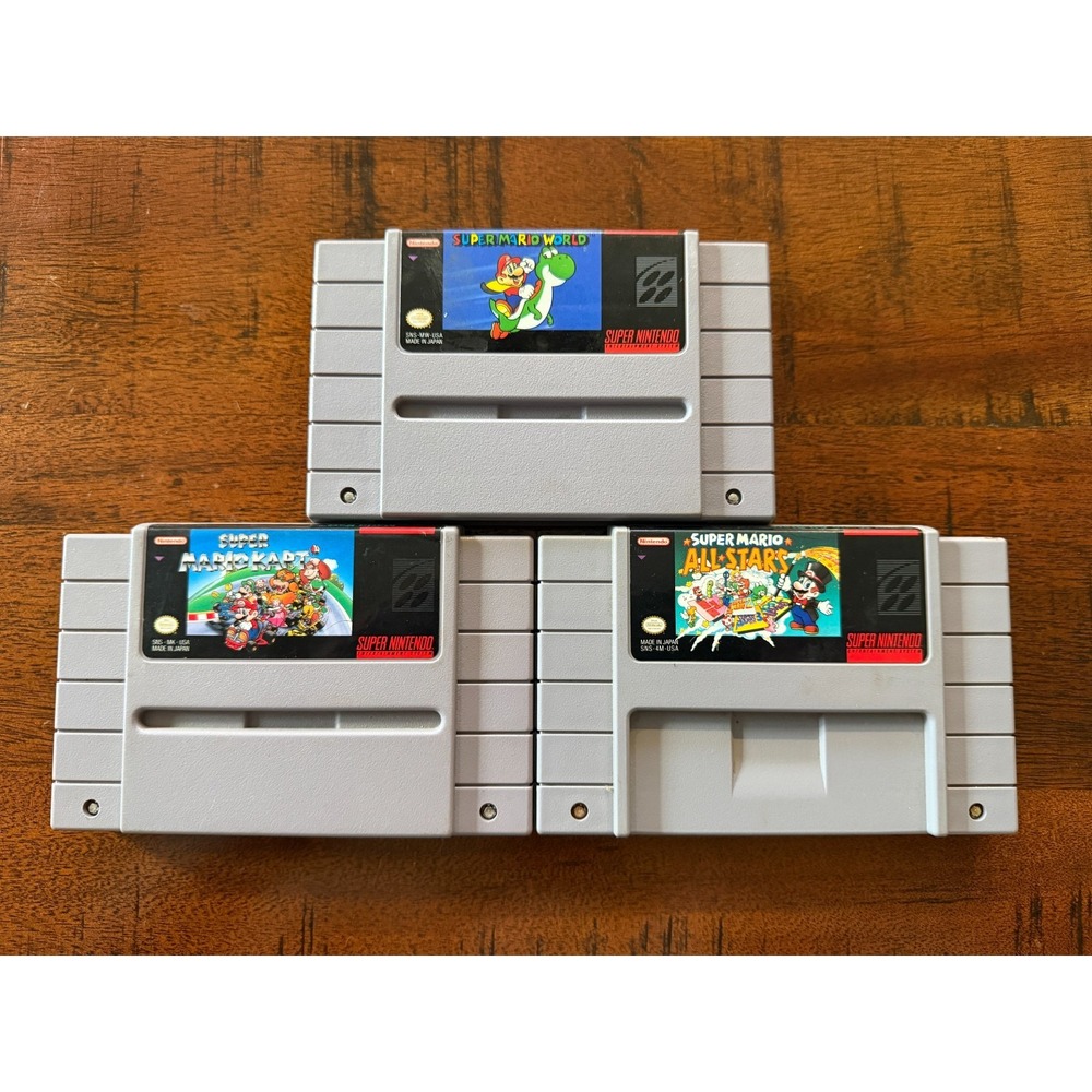 SUPER NINTENDO SNES GAME LOT Super Mario World Mario Kart All Stars Authentic